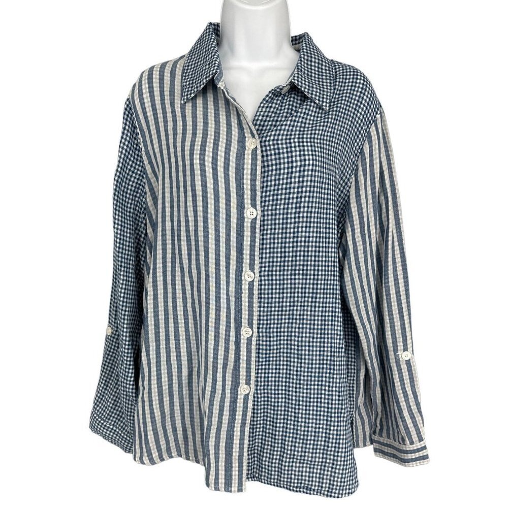 Draper's & Damons Women's Roll Tab Sleeve Button Up Blouse Size XL